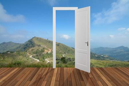 Landscape behind the opening door,3Dの写真素材