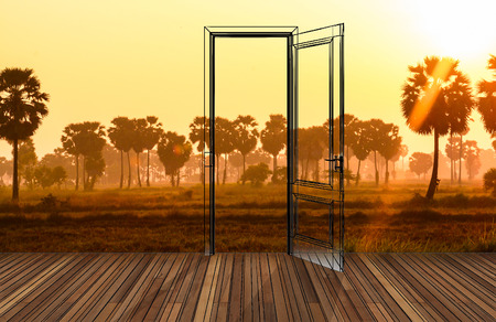 Landscape behind the opening door,3Dの写真素材
