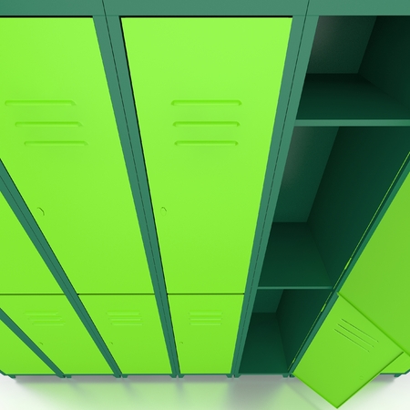 Empty green lockers isolate on white backgroundの写真素材