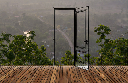 Landscape behind the opening door,3Dの写真素材
