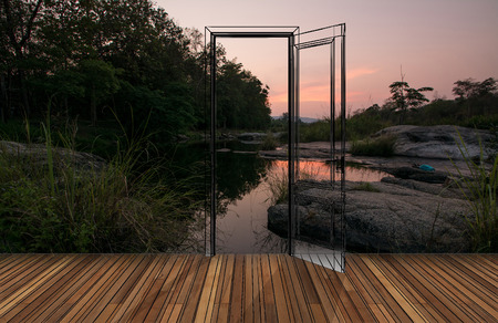 Landscape behind the opening door,3Dの写真素材