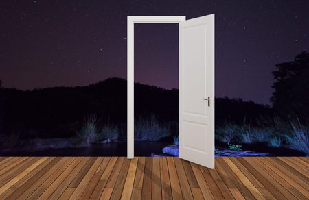 Landscape behind the opening door,3Dの写真素材