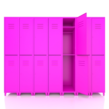 pink empty lockers isolate on white backgroundの写真素材