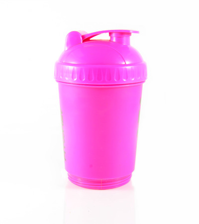 pink water bottle on whiteの写真素材