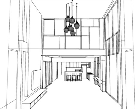 sketch design of living room interior vectorのイラスト素材