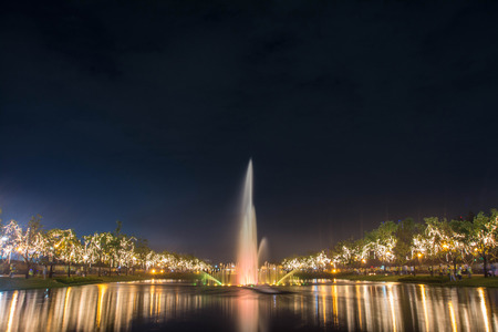 fountain at night in Suan Luang Rama 9 Park and Botanical Garden is the largest in Bangkokの写真素材