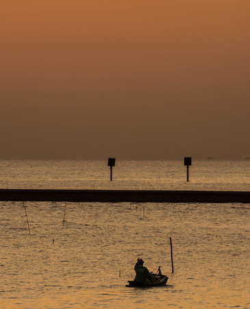 sea at twilight in Bangpu ,Samutprakarn in Thailandの写真素材