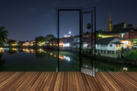 Landscape behind the opening doorの写真素材