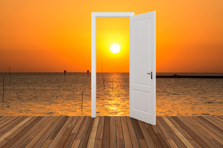 Landscape behind the opening doorの写真素材