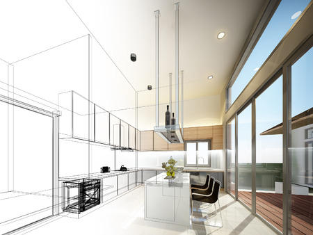 abstract sketch design of interior kitchenの写真素材