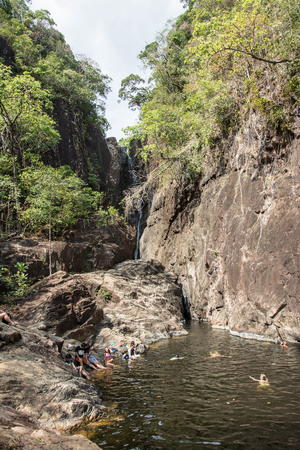 Klong Plu Waterfall, Thailand MAY 7, 2016: Klong Plu Waterfall, Koh Chang, Thailandのeditorial素材