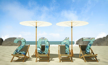 2017 New Year on the beach, 3D rendering image