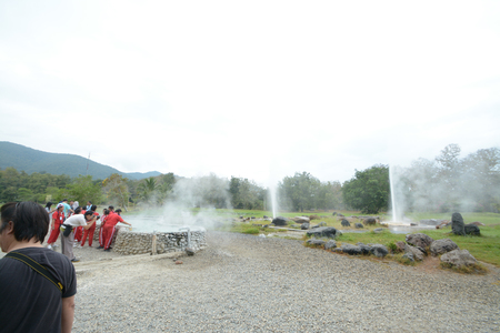 CHIANG MAI, THAILAND - December 16, 2016: The tourist at Sankampaeng hot springs at San Kampang district, Chiang Mai , Thailandのeditorial素材