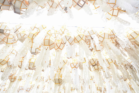 Lanna lantern or Yi peng, thai lantern in northern thai style lanterns at Loi Krathong Festival,Chiang Mai, Thailandの写真素材