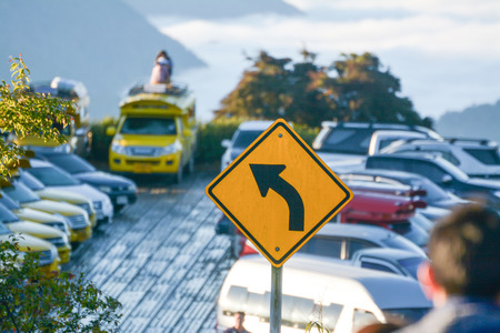 traffic sign with  outdoor car parking backgroundの写真素材