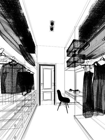 abstract sketch design of interior walk-in closet ,3d renderingの写真素材