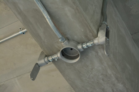 electrical junction box with galvanized conduit pipe connectionの写真素材