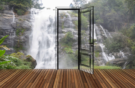 Landscape behind the opening door,3Dの写真素材