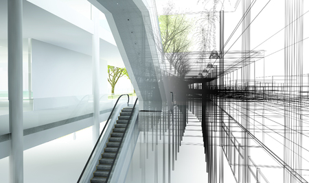 sketch design of interior hall, 3d renderingの写真素材