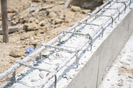 Steel tie of  ground beam at construction siteの写真素材