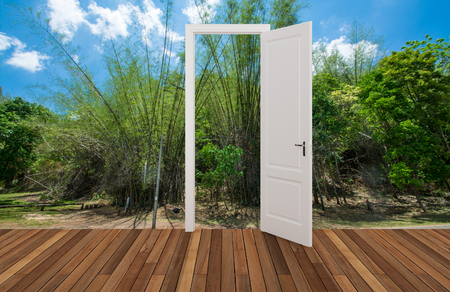 Landscape behind the opening doorの写真素材