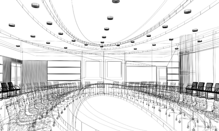 sketch design of interior conference room, 3d renderingの写真素材