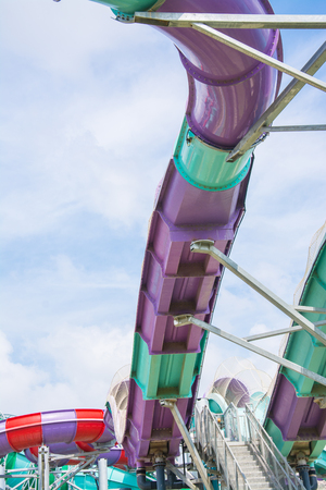 water slide with blue sky in water parkのeditorial素材