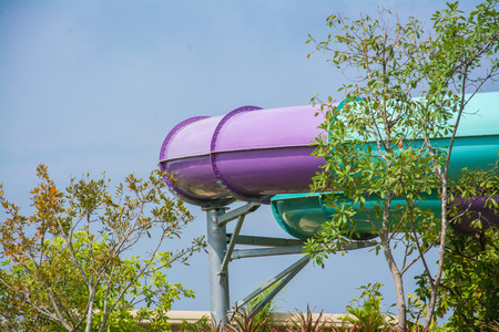 water slide with blue sky in water parkのeditorial素材