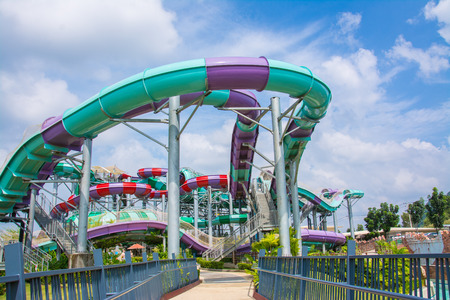 water slide with blue sky in water parkのeditorial素材