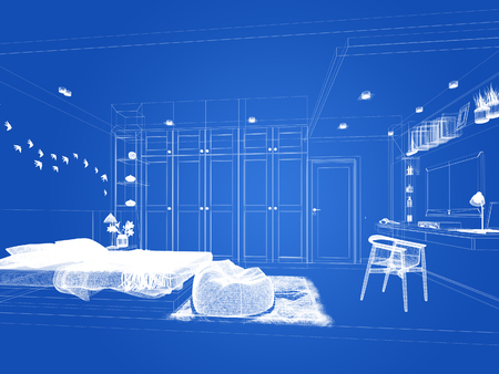 abstract sketch design of interior bedroomの写真素材
