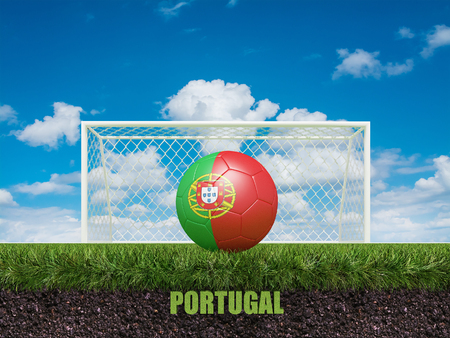 Portugal football  on football or soccer field ,3dの写真素材