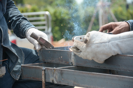 Welding work at construction site.の写真素材