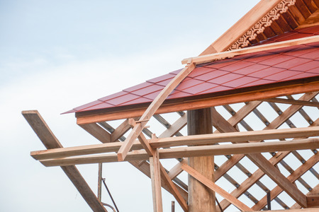 thai  roof strcture at constructionの写真素材