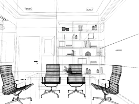 sketch design of interior conference room, 3d renderingの写真素材
