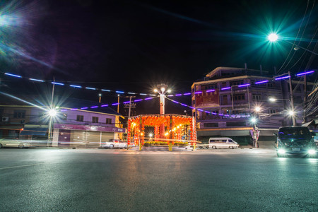 Uthai Thani, Thailand - December 30, 2018:  Old building and waiking street in Uthai Thani, Thailand at nightのeditorial素材