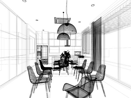 sketch design of interior dining ,3d renderingの写真素材