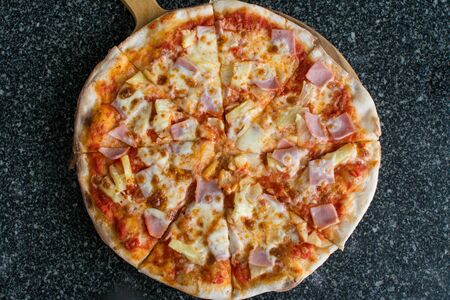Pizza Carbonare with pineapple, beconの写真素材