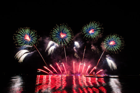 Beautiful firework display for celebration over the sea