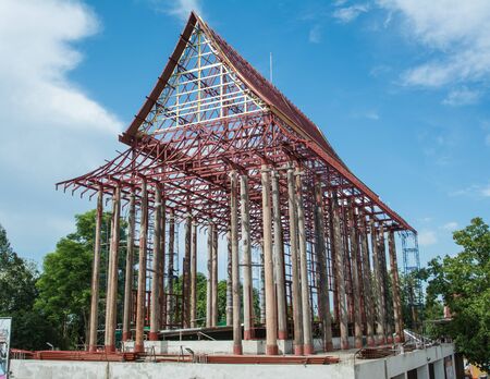 construction of Thai church on Tha it temple (Wat Tha It), Ang thong   province, Thailand.の写真素材
