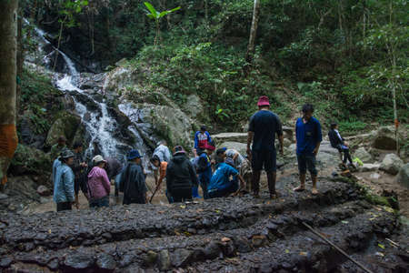 CHIANG MAI , THAILAND - JAN 13 :People make Weir on mountain at Mae Kam pong village in Chiang Ma, Thailand. on January 13 2020.のeditorial素材