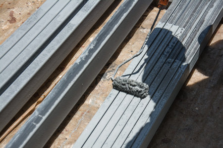 painting metal steel beam on site