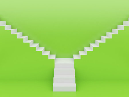 white stairs in green background ,3d renderingの写真素材