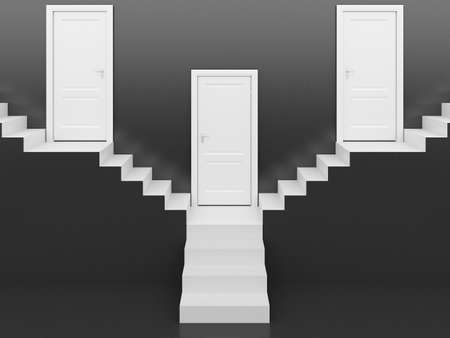 white stairs with white door in black background ,3d renderingの写真素材