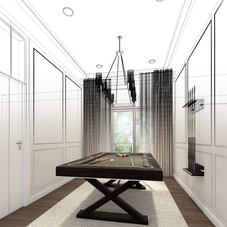 snooker room interior design. 3d rendering