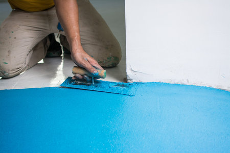 Self-leveling blue epoxy floor