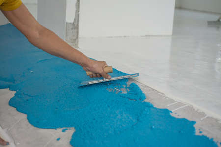 Self-leveling blue epoxy floorの写真素材