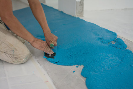Self-leveling blue epoxy floorの写真素材