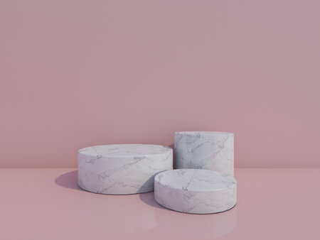 white  marble podium  on pink background. 3d rendering.の写真素材