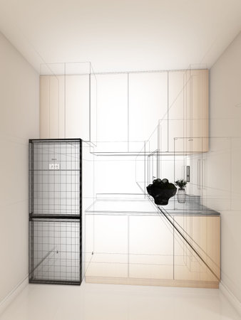 abstract sketch design of interior kitchen ,3d rendering