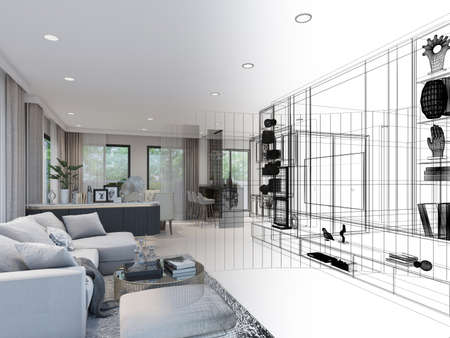 sketch design of interior living, 3d renderingの写真素材